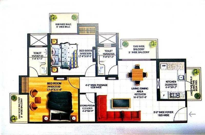 2 BHK 1225 Sq. Ft. Apartment