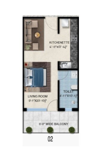 Floor plan of 764 Sq. Ft. Studio in Kingson ARV Arcade, Ghaziabad