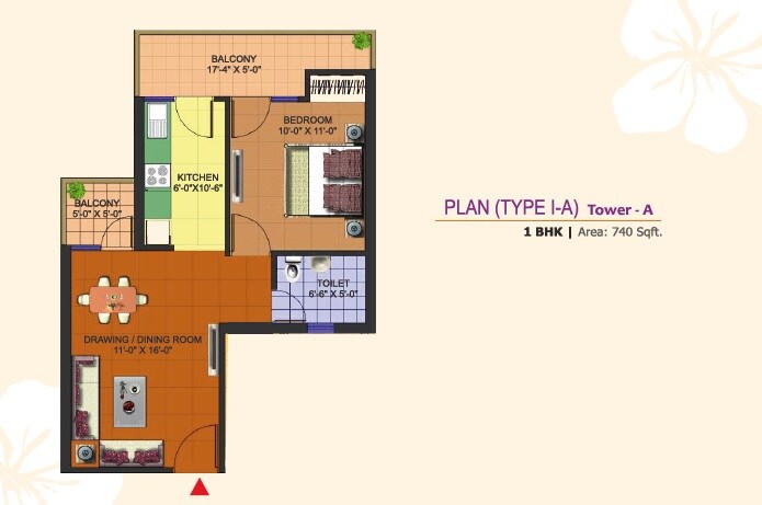 1 BHK 740 Sq. Ft. Apartment