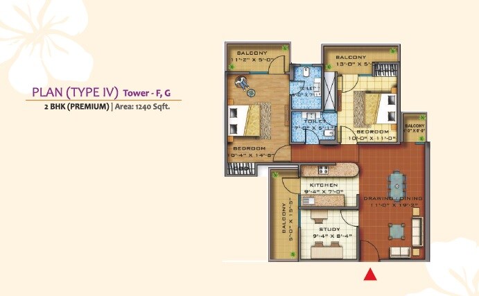 2 BHK 1240 Sq. Ft. Apartment