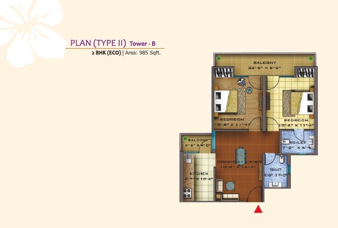 2 BHK 985 Sq. Ft. Apartment