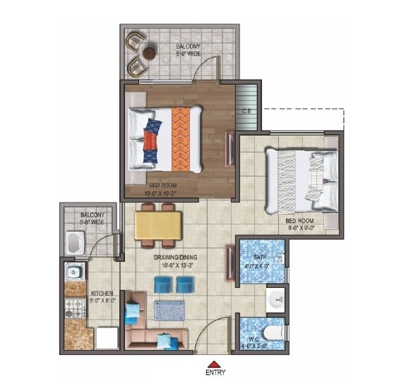 2 BHK 586 Sq. Ft. Apartment