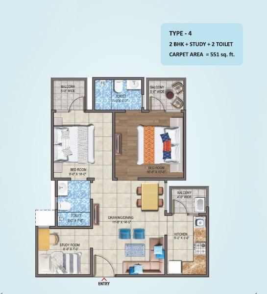 2 BHK 950 Sq. Ft. Apartment