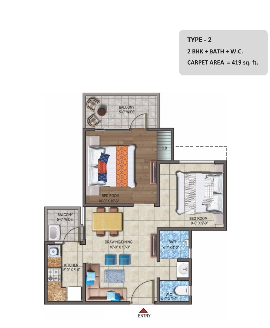 2 BHK 586 Sq. Ft. Apartment
