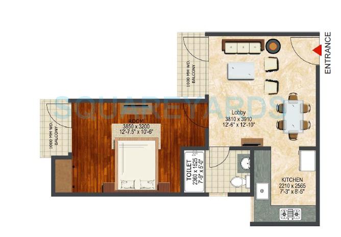 Floor plan of 1 BHK 718 Sq. Ft. Apartment in LandCraft River Heights, Ghaziabad
