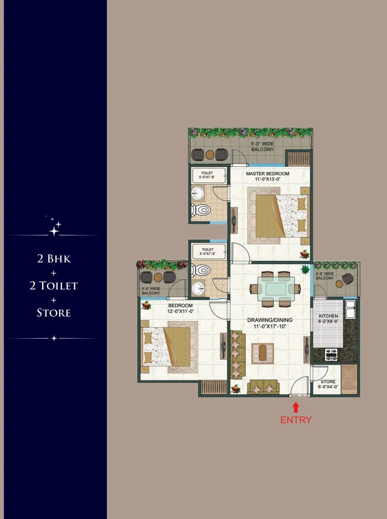 Floor plan of 2 BHK 1170 Sq. Ft. Apartment in M R Platinum 321, Ghaziabad