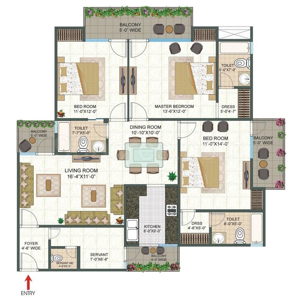 Floor plan of 3 BHK 1829 Sq. Ft. Apartment in M R Platinum 321, Ghaziabad