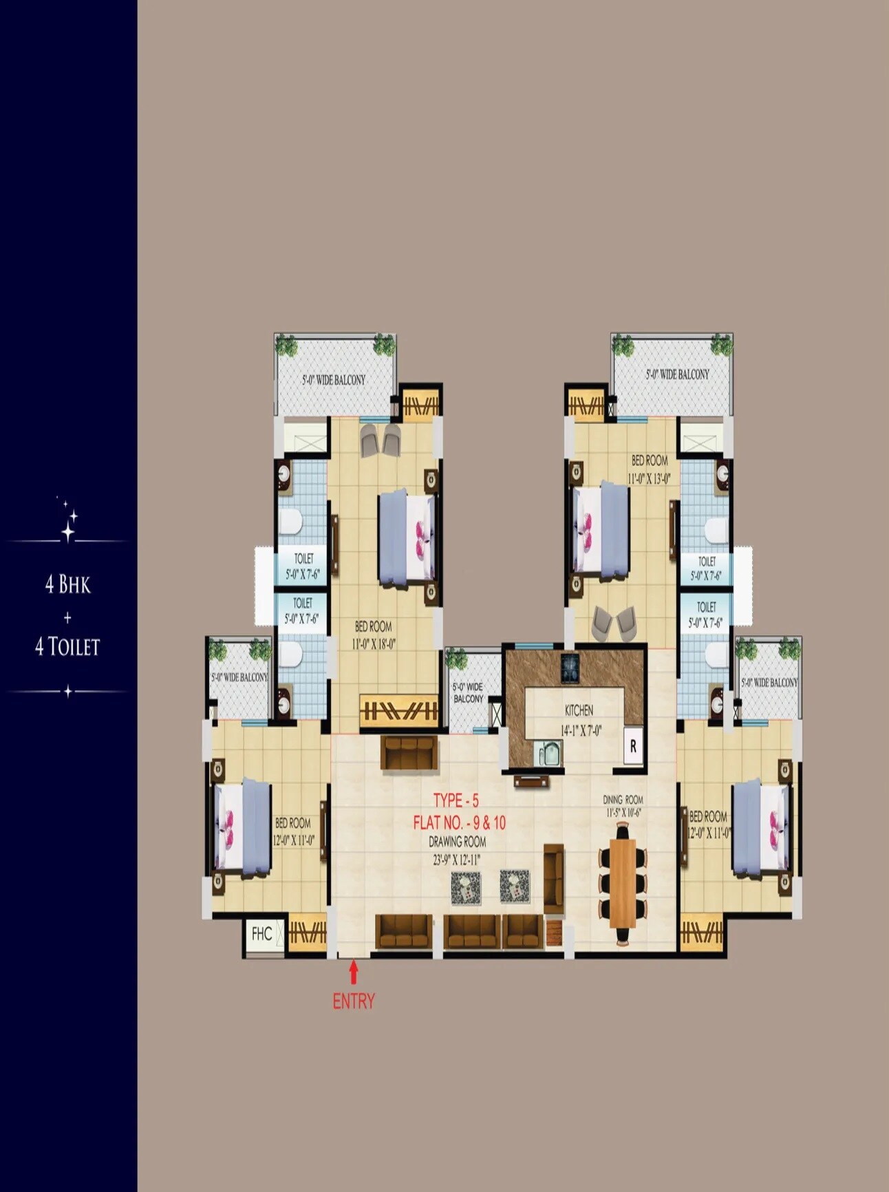 Floor plan of 4 BHK 2984 Sq. Ft. Apartment in M R Platinum 321, Ghaziabad