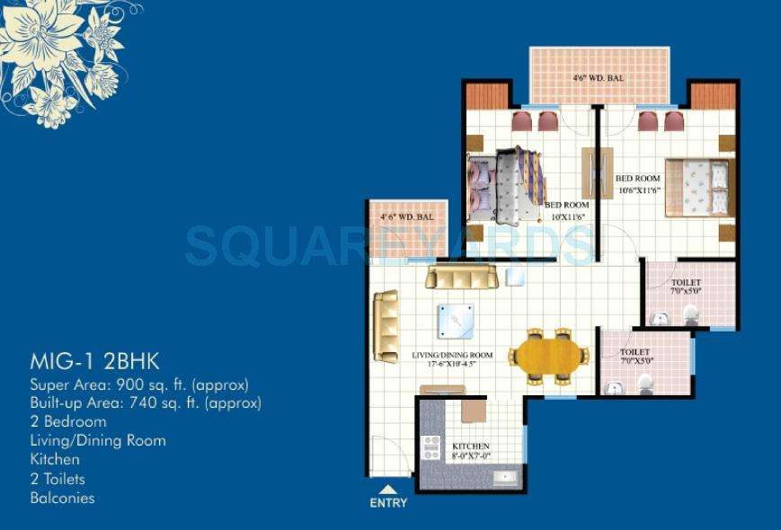 2 BHK 900 Sq. Ft. Apartment in Mahagun Mahagunpuram