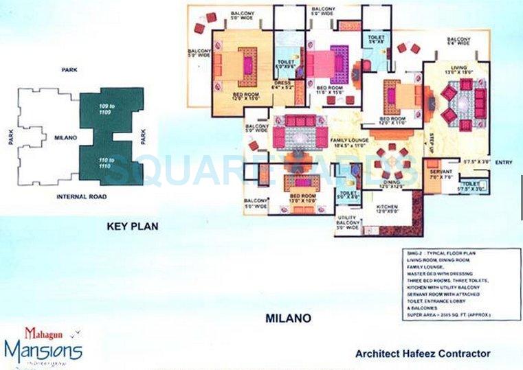 Floor plan of 4 BHK 2340 Sq. Ft. Apartment in Mahagun Mansion I and II, Ghaziabad
