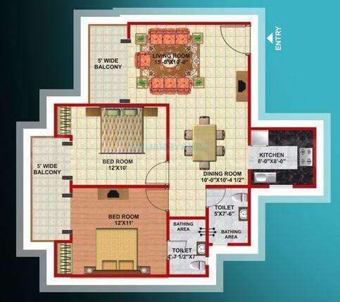 mahagun mascot apartment 2bhk 1235sqft 1