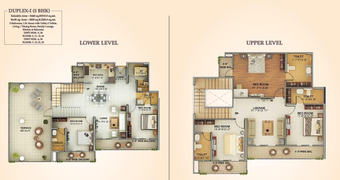 Floor plan of 5 BHK 3440 Sq. Ft. Penthouse in Mahagun Montage, Ghaziabad