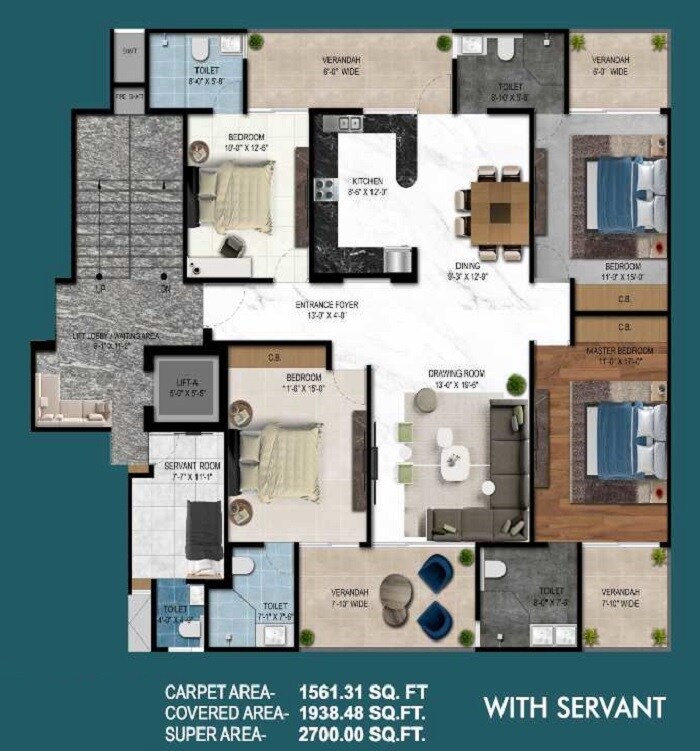 Floor plan of 4 BHK 2700 Sq. Ft. Apartment in Mahesha Monk Monastery, Ghaziabad