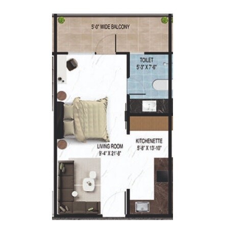 Floor plan of 1050 Sq. Ft. Studio in Mahesha The Wonders Of Geek, Ghaziabad