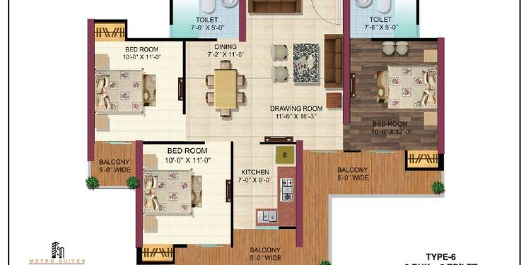 metro suites glitz apartment 3 bhk 1395sqft 20213231133214