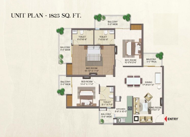 Floor plan of 3 BHK 1825 Sq. Ft. Apartment in Migsun Atharva, Ghaziabad