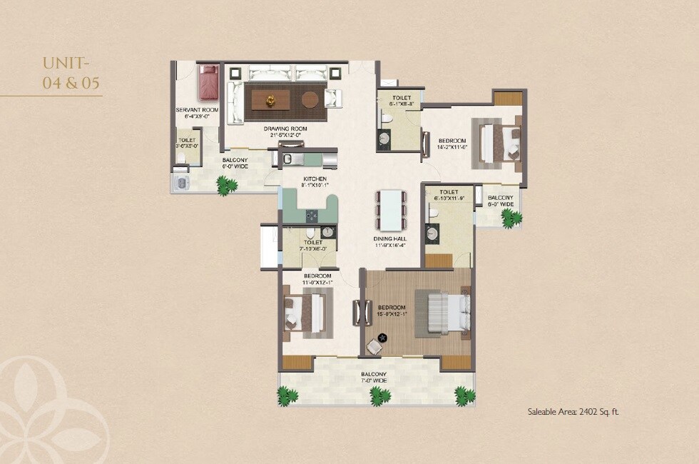 Floor plan of 3 BHK 2402 Sq. Ft. Apartment in Migsun Atharva, Ghaziabad