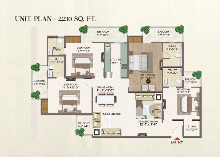 Floor plan of 4 BHK 2230 Sq. Ft. Apartment in Migsun Atharva, Ghaziabad