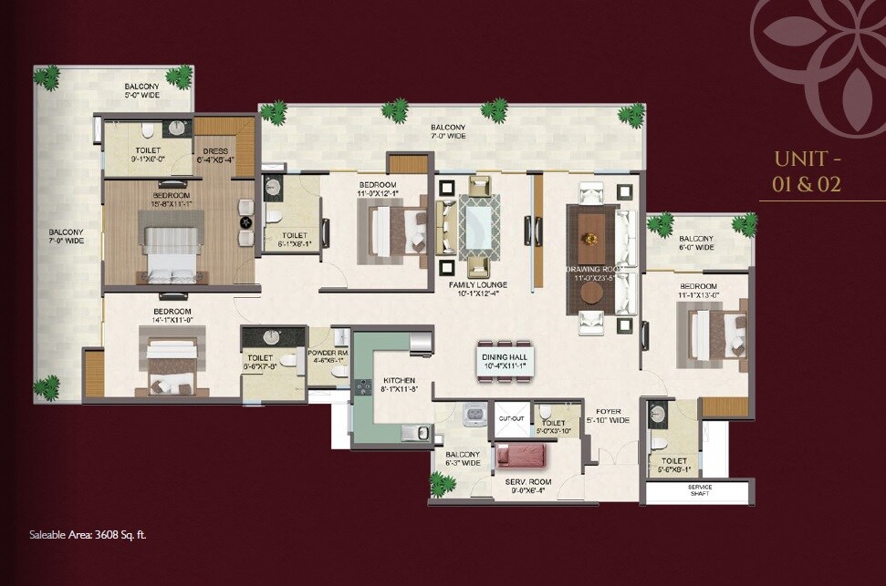 Floor plan of 4 BHK 3608 Sq. Ft. Apartment in Migsun Atharva, Ghaziabad