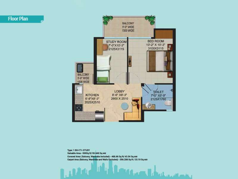 1 BHK 599 Sq. Ft. Apartment in Migsun Roof