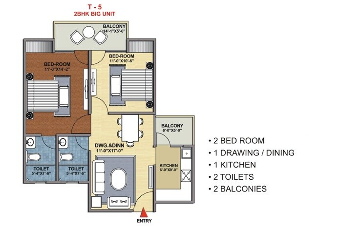 Floor plan of 2 BHK 1155 Sq. Ft. Apartment in Mittal Rajnagar Residency, Ghaziabad