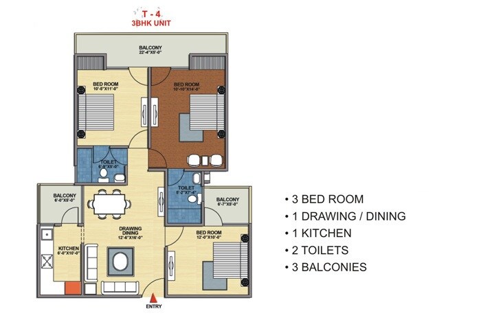 Floor plan of 3 BHK 1380 Sq. Ft. Apartment in Mittal Rajnagar Residency, Ghaziabad