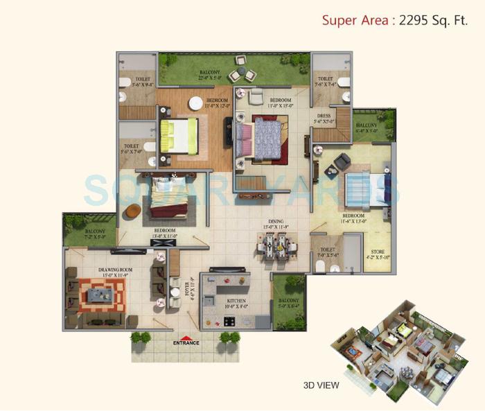 Floor plan of 4 BHK 2295 Sq. Ft. Apartment in MKS La Royale, Ghaziabad