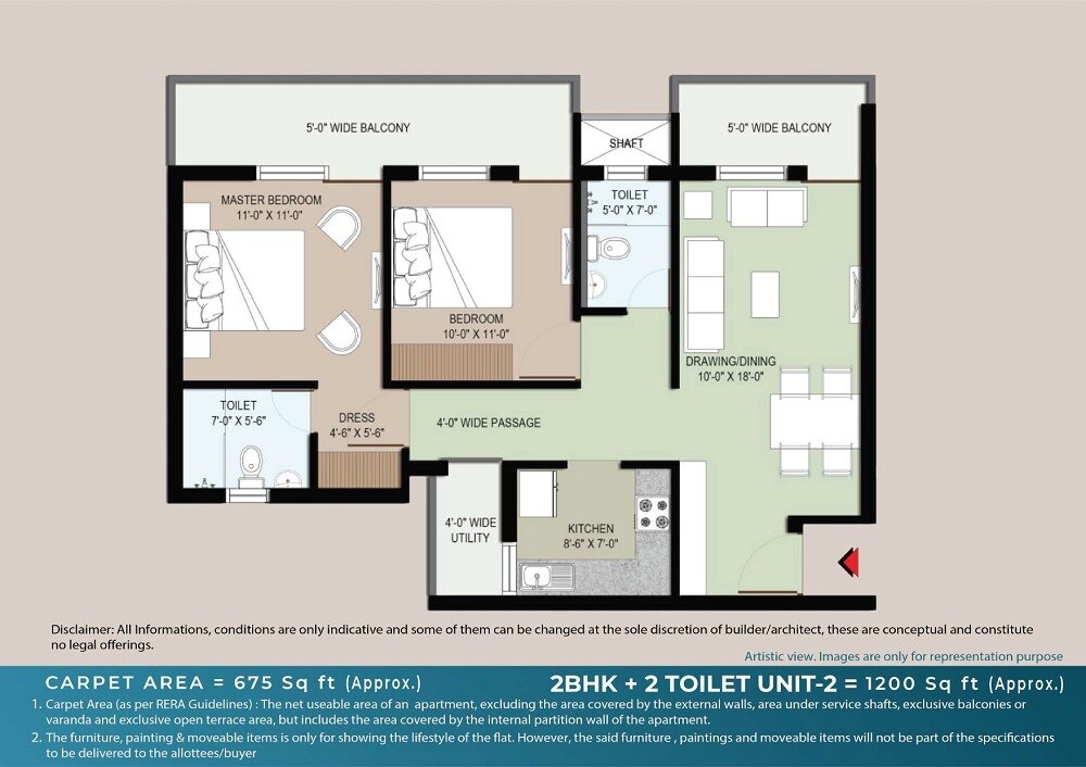 Floor plan of 2 BHK 1200 Sq. Ft. Apartment in Modi Umesh Park, Ghaziabad
