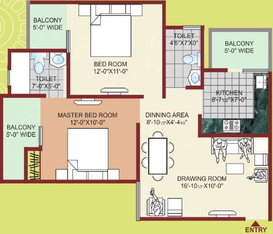 Floor plan of 2 BHK 1110 Sq. Ft. Apartment in MR Heritage, Ghaziabad