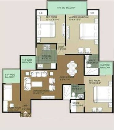 Floor plan of 3 BHK 1650 Sq. Ft. Apartment in MR Heritage, Ghaziabad