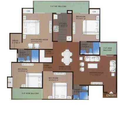 Floor plan of 4 BHK 2050 Sq. Ft. Apartment in MR Heritage, Ghaziabad