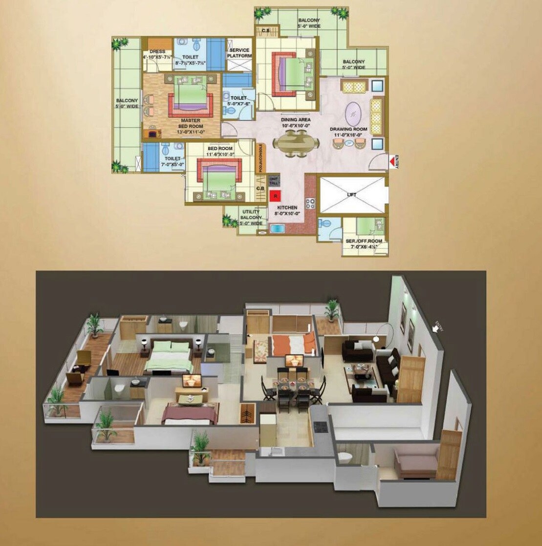 3 BHK 1855 Sq. Ft. Apartment