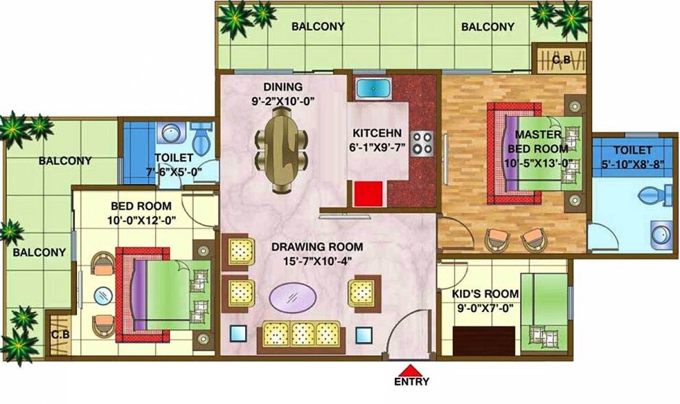 Floor plan of 2 BHK 1395 Sq. Ft. Apartment in Nandini The Vasundhara Grand, Ghaziabad