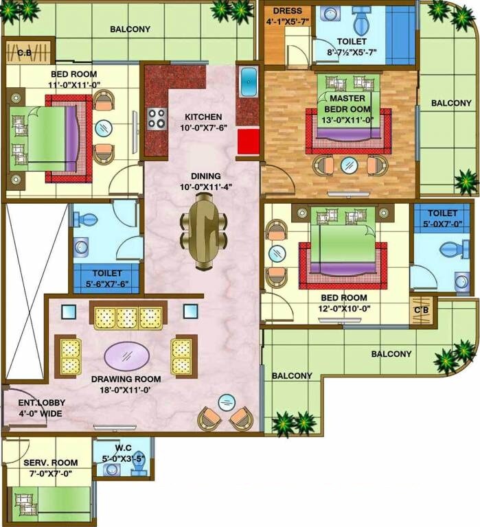 Floor plan of 3 BHK 1895 Sq. Ft. Apartment in Nandini The Vasundhara Grand, Ghaziabad