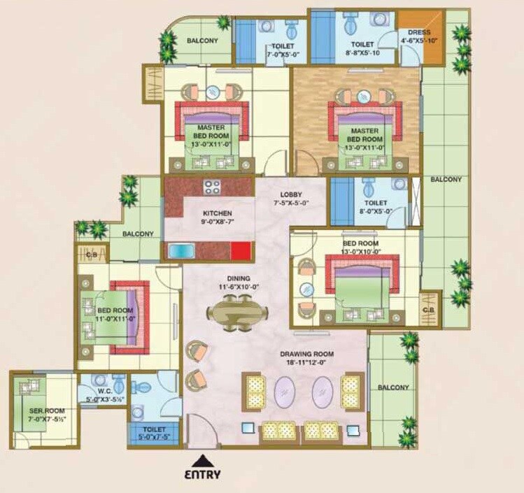 Floor plan of 4 BHK 2250 Sq. Ft. Apartment in Nandini The Vasundhara Grand, Ghaziabad