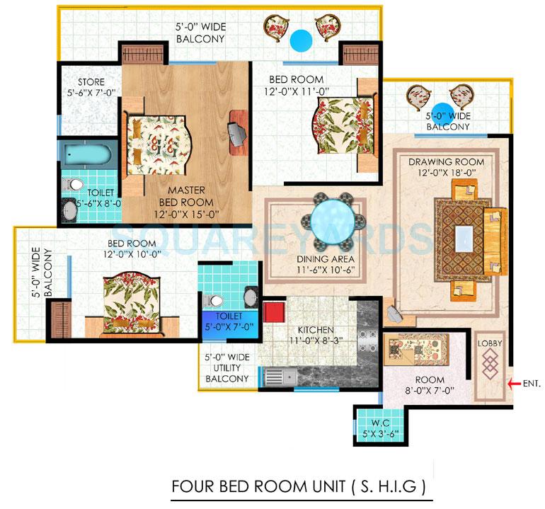 Floor plan of 3 BHK 2250 Sq. Ft. Apartment in Nirala Eden Park 1, Ghaziabad