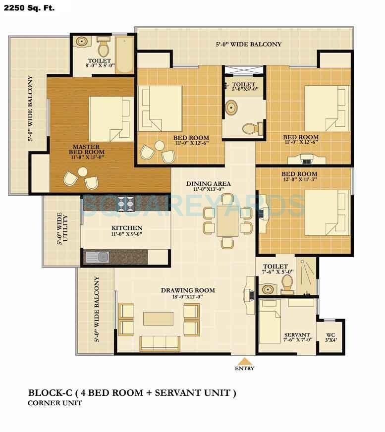 Floor plan of 4 BHK 2250 Sq. Ft. Apartment in Nirala Eden Park 2, Ghaziabad