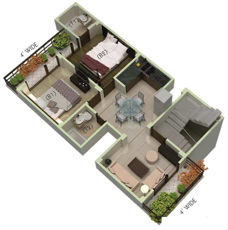 Floor plan of 2 BHK 1125 Sq. Ft. Apartment in Nitishree Voila Shourya Puram, Ghaziabad