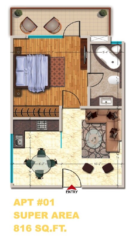 Floor plan of 1 BHK 816 Sq. Ft. Apartment in Oxirich Square One, Ghaziabad