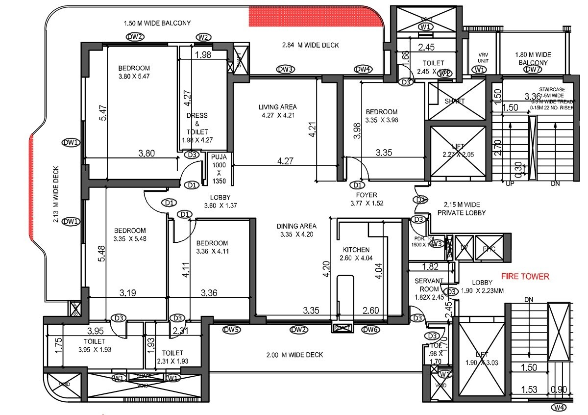 Floor plan of 4 BHK 1803 Sq. Ft. Apartment in Madhusudhan Oyster Walk, Ghaziabad