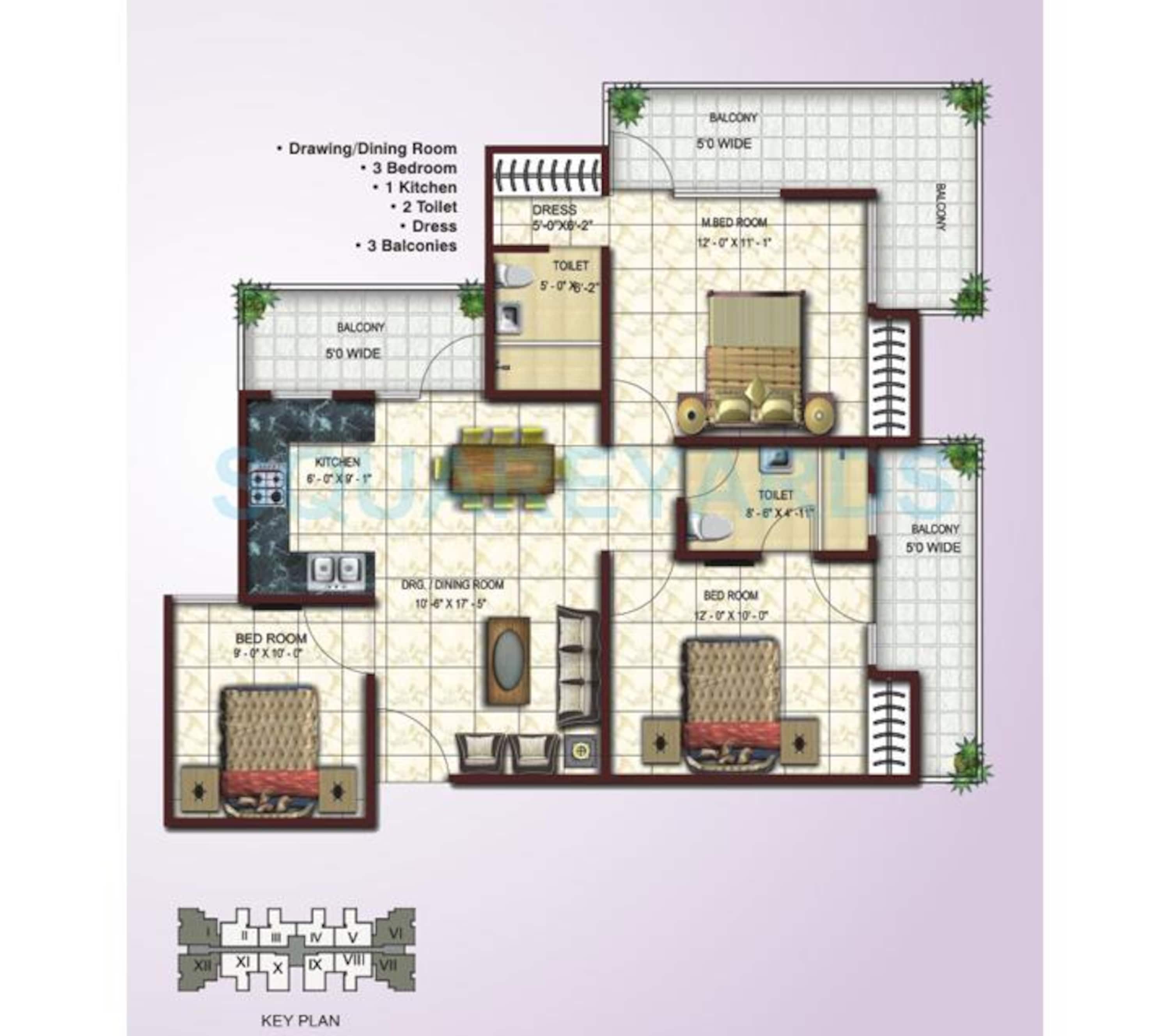 panchsheel primrose apartment 3bhk 1297sqft1
