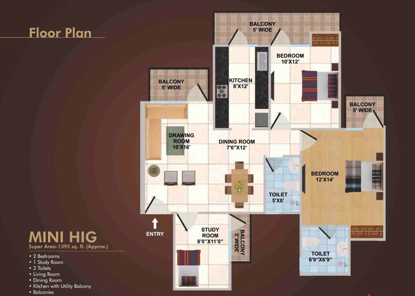 Floor plan of 2 BHK 1395 Sq. Ft. Apartment in Panchsheel Wellington 2, Ghaziabad
