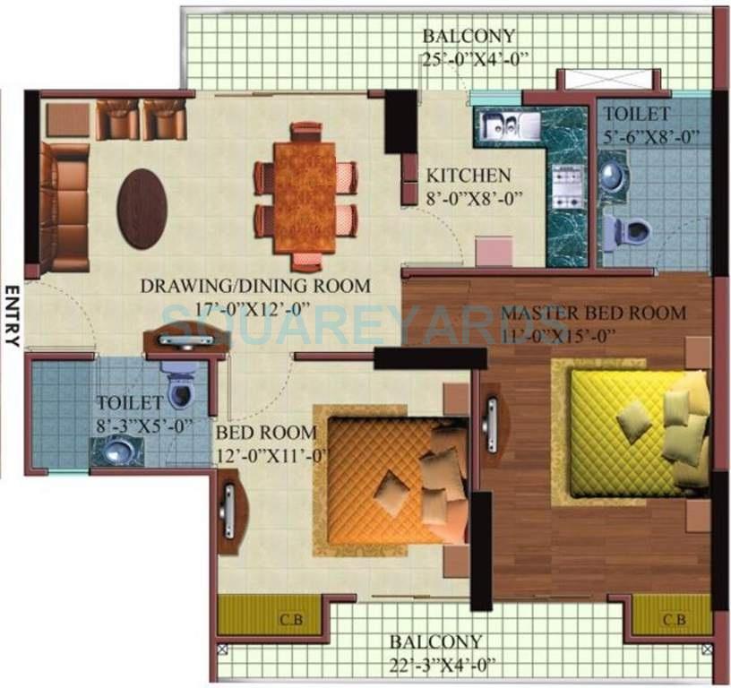 Floor plan of 2 BHK 1120 Sq. Ft. Apartment in Paramount Orchid, Ghaziabad