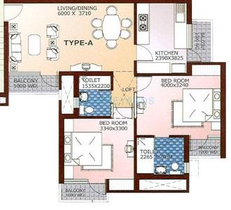Floor plan of 2 BHK 1090 Sq. Ft. Apartment in Parsvnath Sterling, Ghaziabad