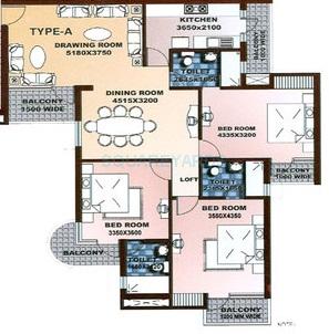 Floor plan of 3 BHK 1620 Sq. Ft. Apartment in Parsvnath Sterling, Ghaziabad