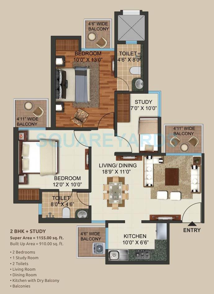 2 BHK 1155 Sq. Ft. Apartment