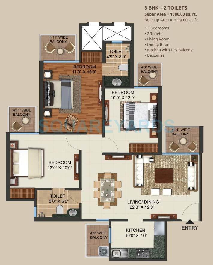 prateek grand carnesia apartment 3bhk 1380sqft 1