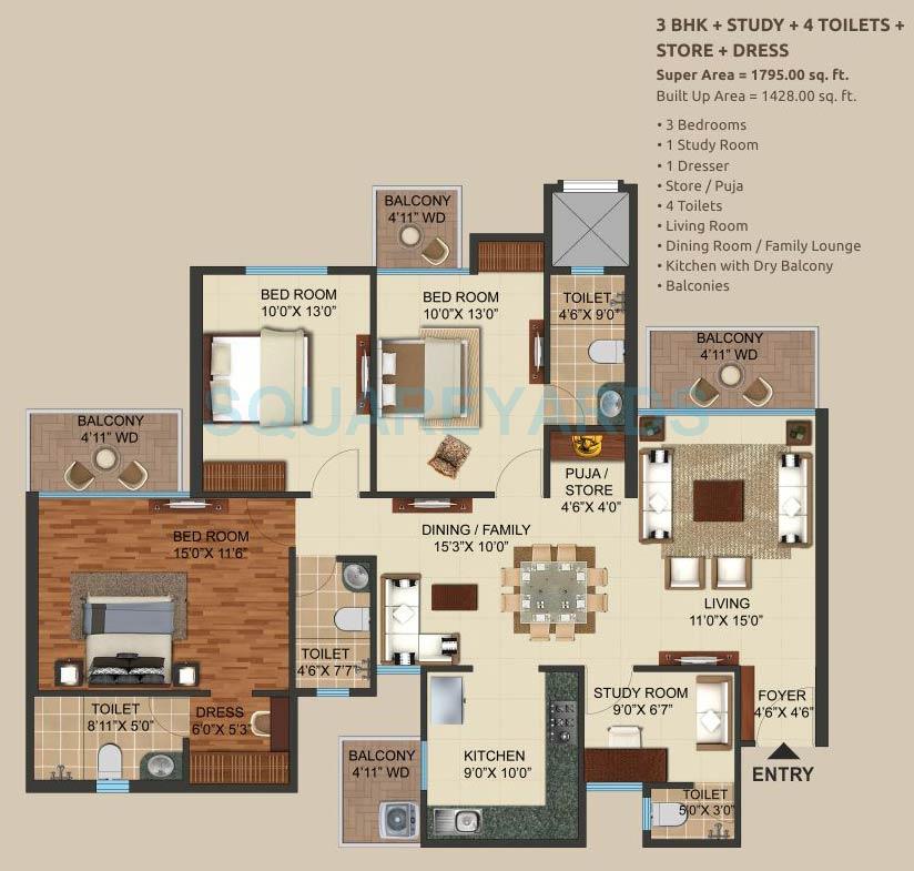3 BHK 1585 Sq. Ft. Apartment