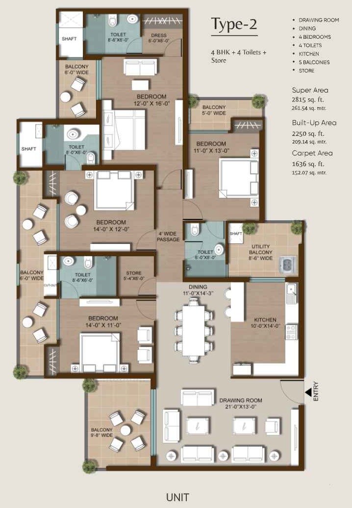 Floor plan of 4 BHK 2815 Sq. Ft. Apartment in Ramprastha Attalika, Ghaziabad