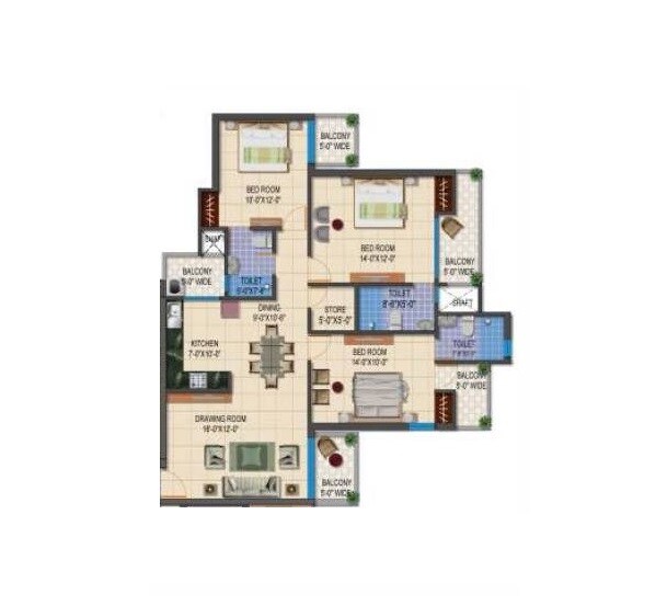 Floor plan of 3 BHK 1780 Sq. Ft. Apartment in Ramprastha Imperial Heights Phase 1, Ghaziabad
